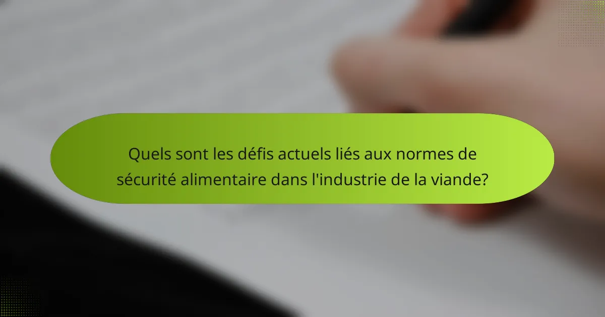 Quels sont les défis actuels liés aux normes de sécurité alimentaire dans l'industrie de la viande?